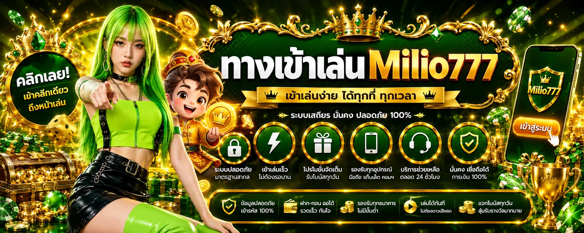แบนเนอร์ทางเข้าและ Login Milio777