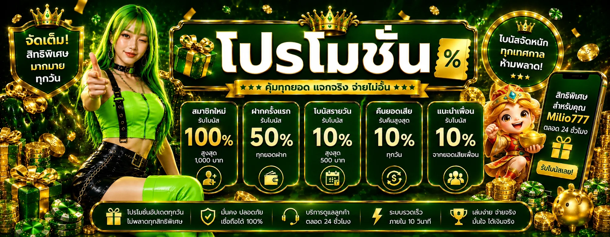 แบนเนอร์โปรโมชั่น Milio777 และโบนัสสมาชิก